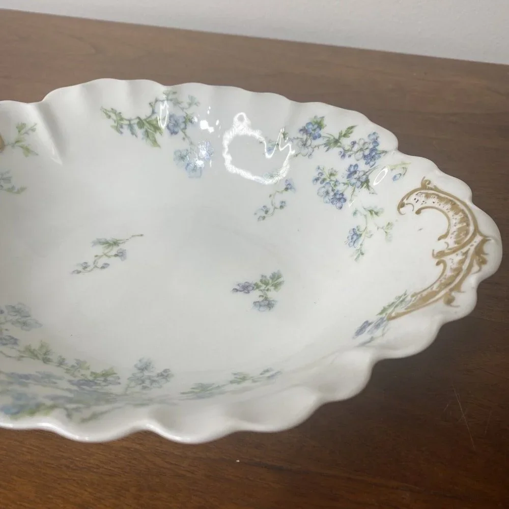 Vintage Limoges france haviland Vegetable Serving Dish blue flowers 9.5”